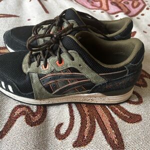 Asics Women’s Athletic Suede Retro Sneakers in Black, Olive, with Orange Accents